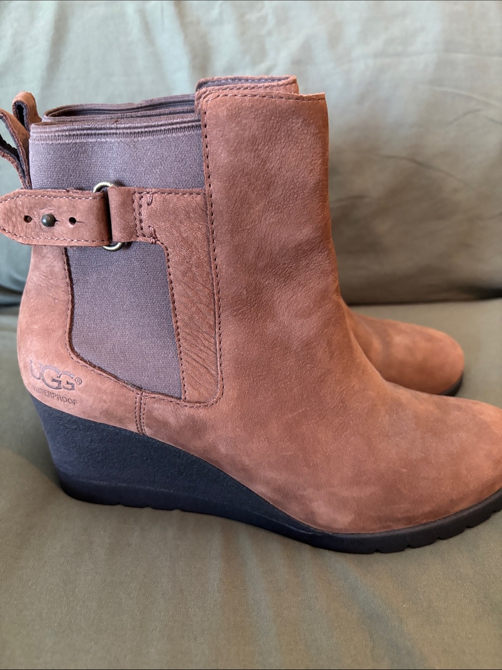 UGG Chestnut Suede Wedge Ankle Boots